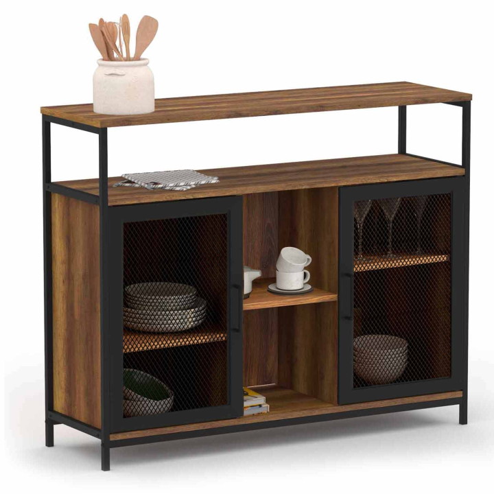 Buffet 2 portes grillagées 100 cm HAMILTON bois foncé design industriel