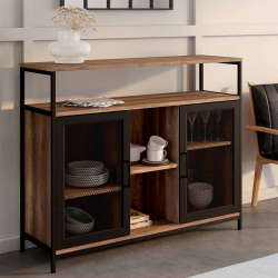 Buffet 2 portes grillagées 100 cm HAMILTON bois foncé design industriel