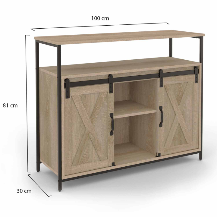 Buffet 2 portes grange coulissantes 100 cm QUEBEC design industriel