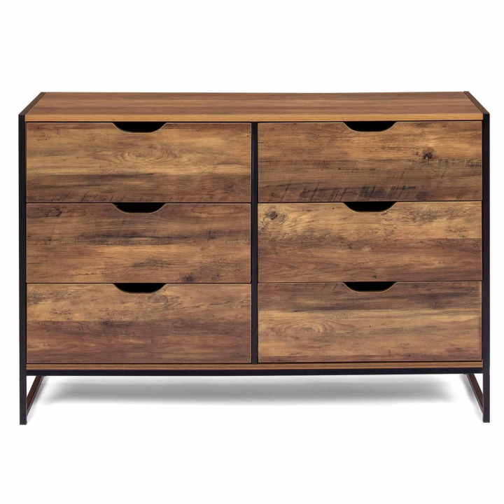 Commode 6 tiroirs HAWKINS bois foncé design industriel