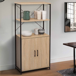 Buffet haut 2 portes H. 125 cm DETROIT avec étagères design industriel