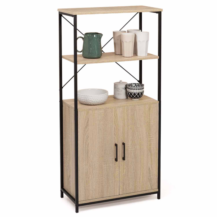 Buffet haut 2 portes H. 125 cm DETROIT avec étagères design industriel