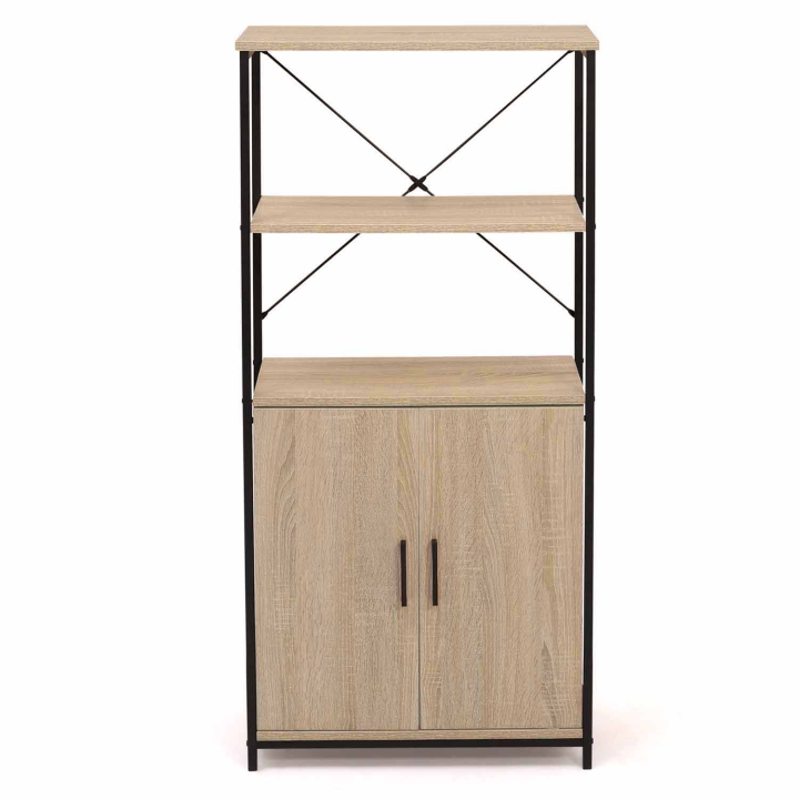 Buffet haut 2 portes H. 125 cm DETROIT avec étagères design industriel