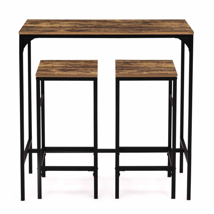 Ensemble table haute de bar DAYTON 95 cm et 2 tabourets effet vieilli design industriel