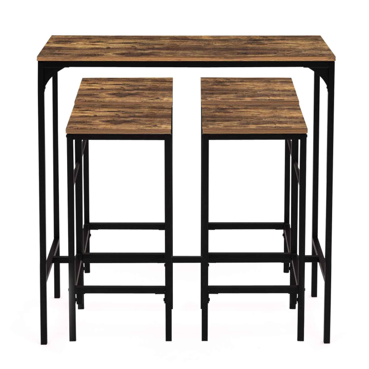 Table haute de bar DAYTON 100 cm et 4 tabourets effet vieilli design industriel