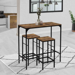 Ensemble table haute de bar DAYTON 95 cm et 2 tabourets effet vieilli design industriel