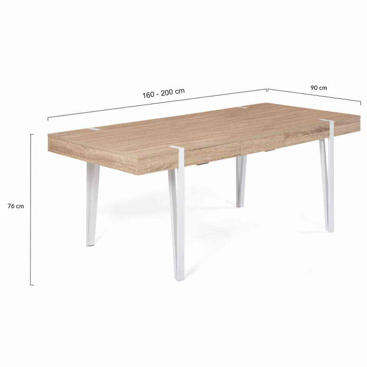 Table à manger extensible rectangle AUSTRIA 6-10 personnes bois pied épingle blanc 160-200 cm