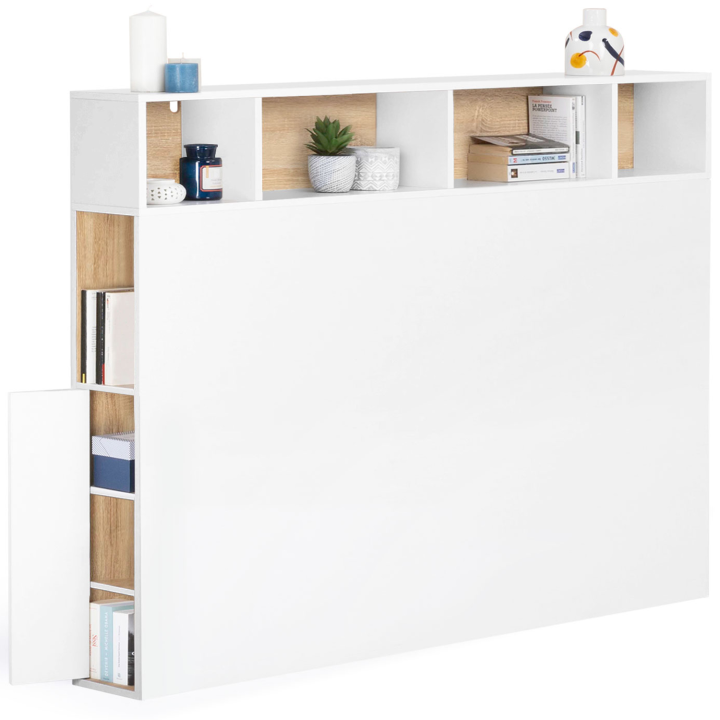 Cabecero estilo blanco y haya con almacenaje 145 cm - CLEO | ID Market