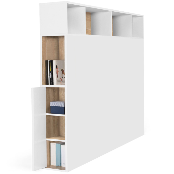 Tête de lit CLEO 145 CM avec rangements blanc et hêtre