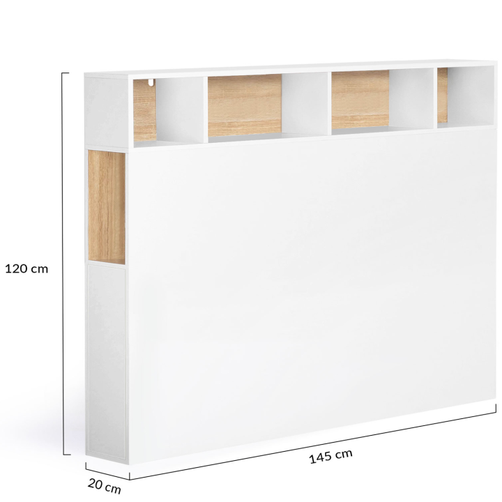 Tête de lit CLEO 145 CM avec rangements blanc et hêtre