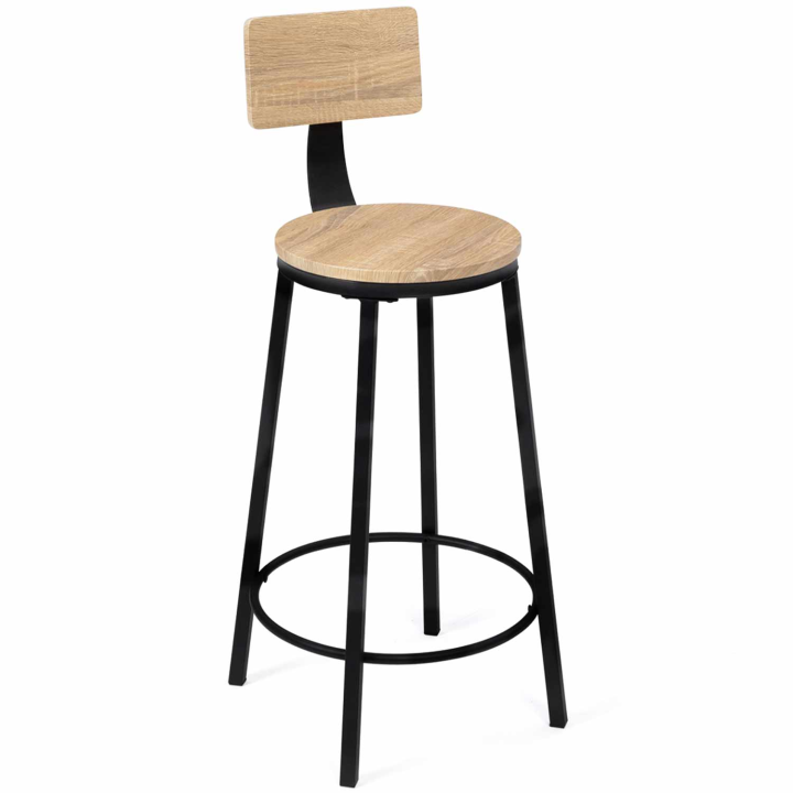 Lot de 4 tabourets de bar DETROIT assise ronde avec dossier design industriel