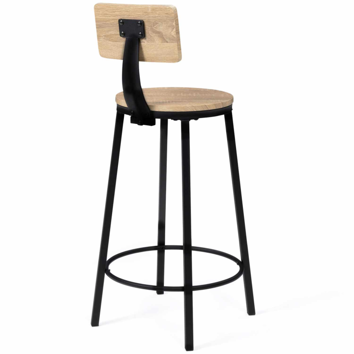 Lot de 4 tabourets de bar DETROIT assise ronde avec dossier design industriel