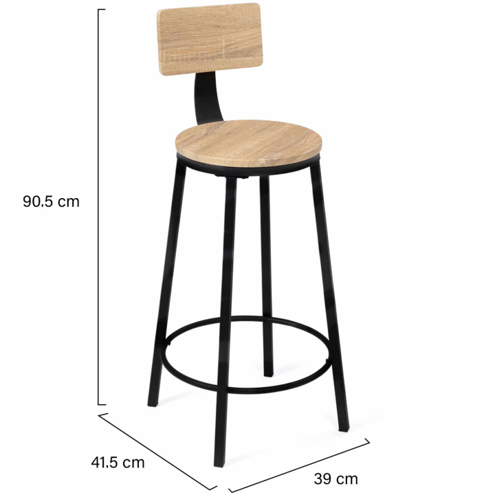 Lot de 4 tabourets de bar DETROIT assise ronde avec dossier design industriel