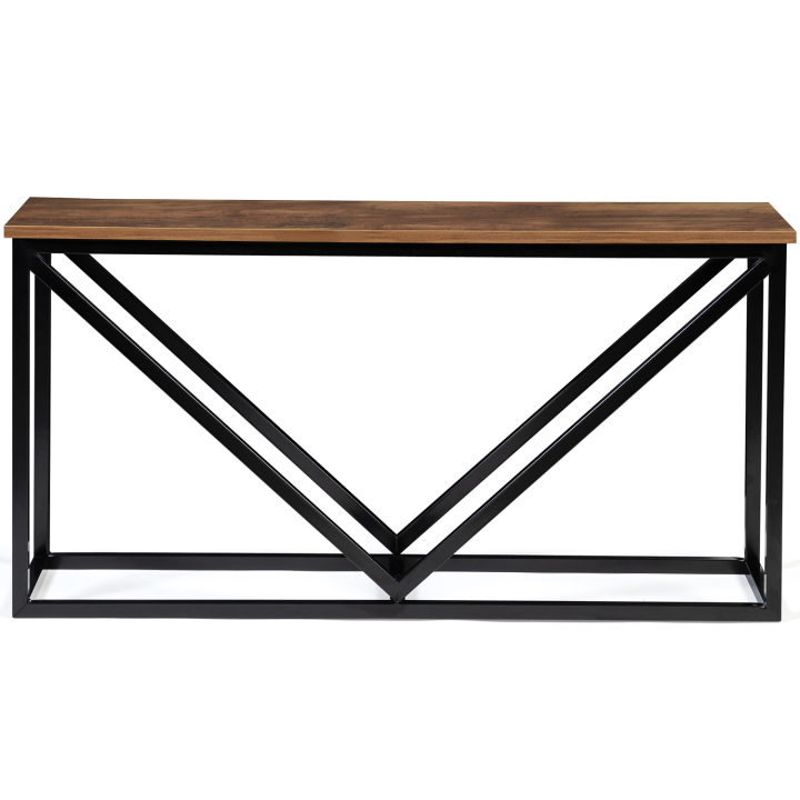 Range bûches horizontal HAWKINS acier noir plateau bois foncé pour cheminée