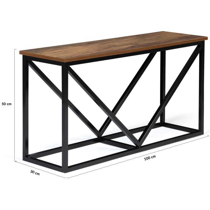 Range bûches horizontal HAWKINS acier noir plateau bois foncé pour cheminée