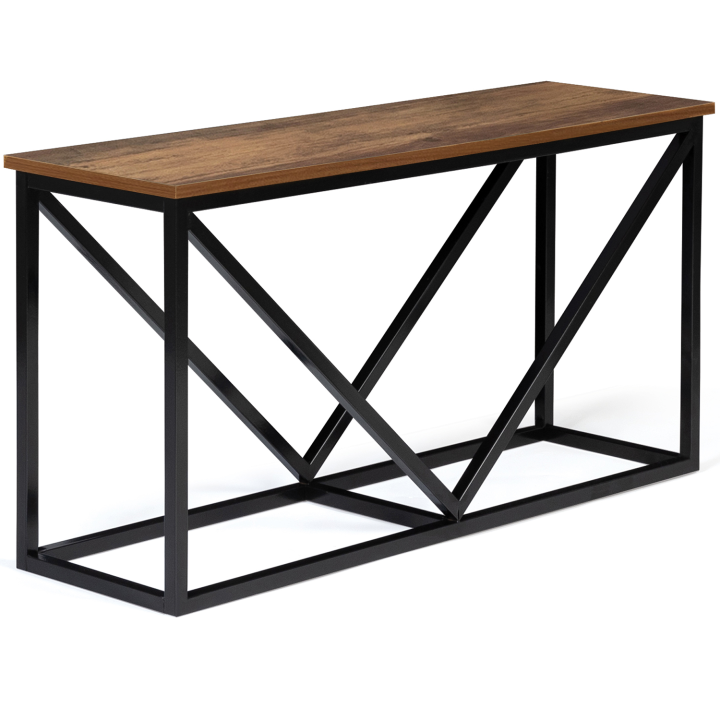 Range bûches horizontal HAWKINS acier noir plateau bois foncé pour cheminée