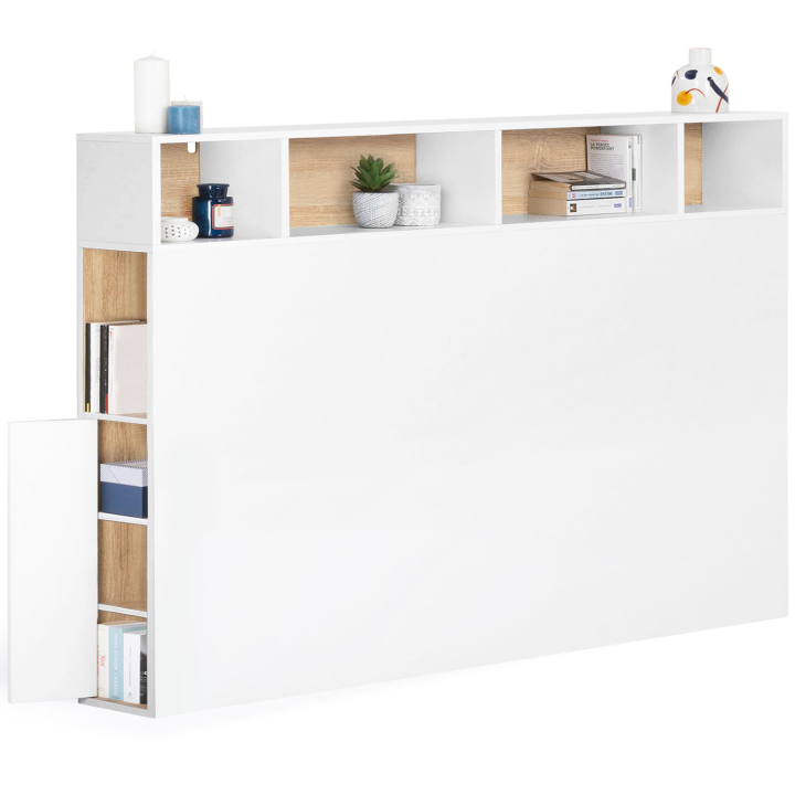 Cabecero estilo blanco y haya con almacenaje 165 cm - CLEO | ID Market