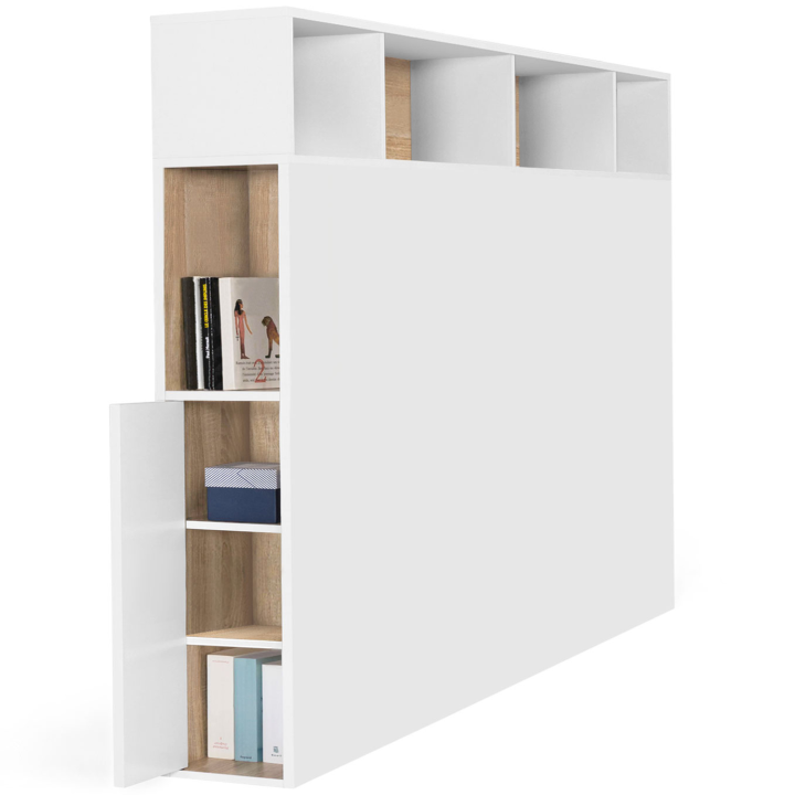 Tête de lit CLEO 165 CM avec rangements blanc et hêtre