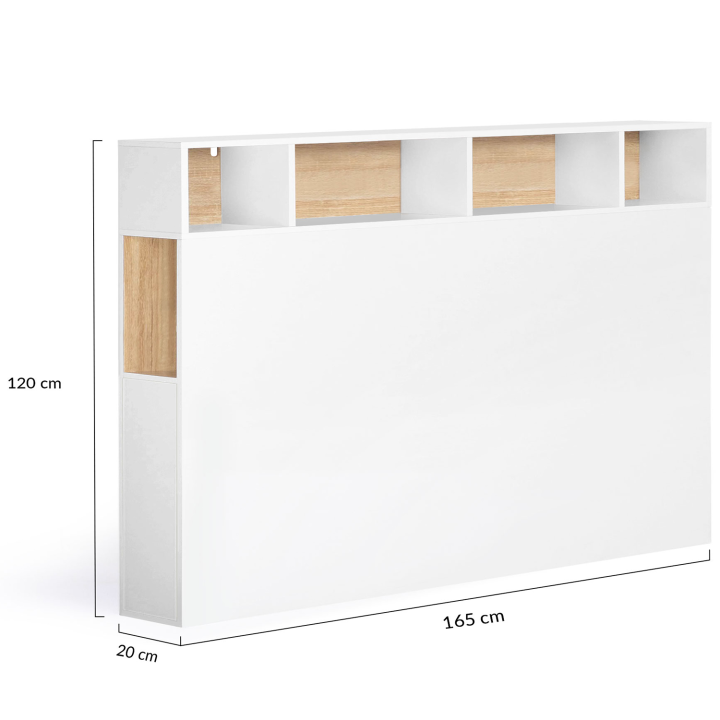 Tête de lit CLEO 165 CM avec rangements blanc et hêtre