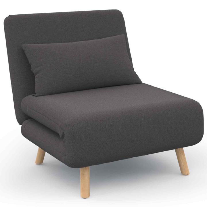 Fauteuil convertible ROMEO lit d'appoint 1 place 80x190 cm tissu gris anthracite