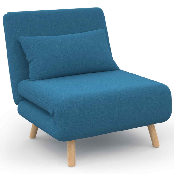 Fauteuil convertible ROMEO lit d'appoint 1 place 80x190 cm tissu bleu canard