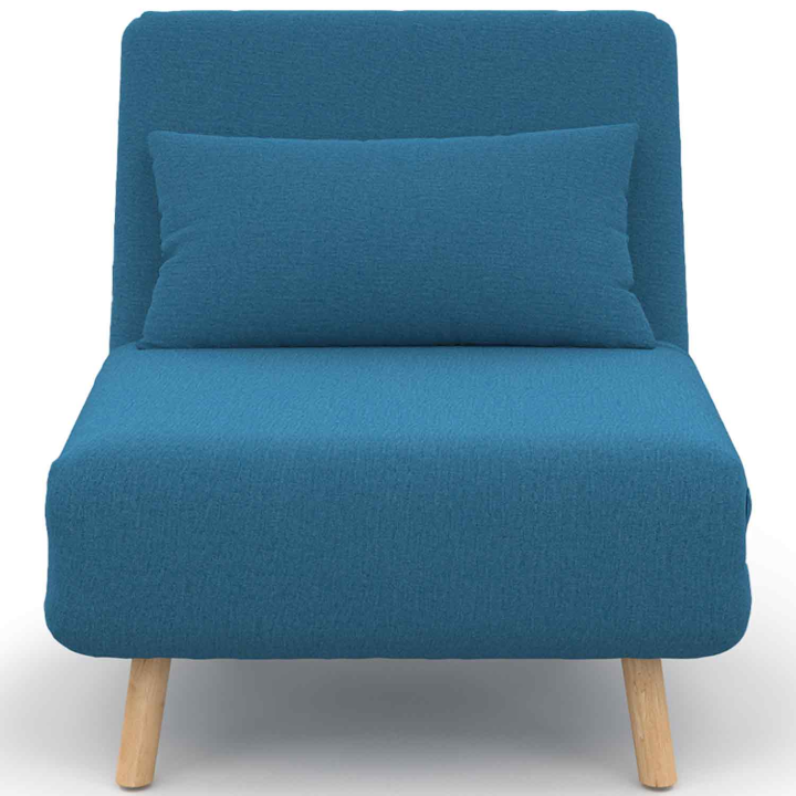 Fauteuil convertible ROMEO lit d'appoint 1 place 80x190 cm tissu bleu canard