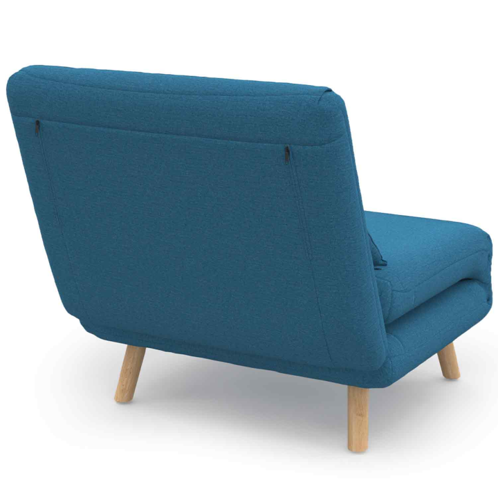 Fauteuil convertible ROMEO lit d'appoint 1 place 80x190 cm tissu bleu canard