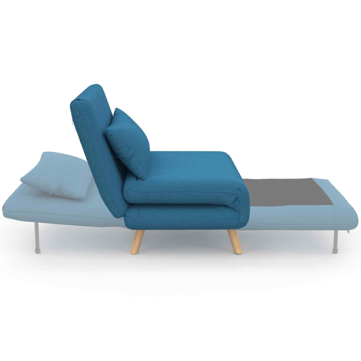 Fauteuil convertible ROMEO lit d'appoint 1 place 80x190 cm tissu bleu canard