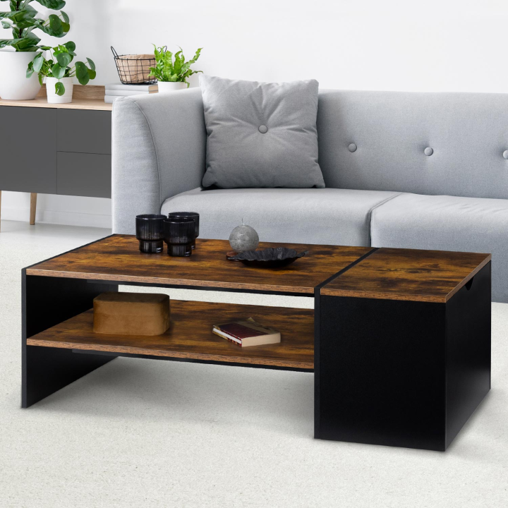 Table basse bar contemporaine IZIA avec coffre bois effet vieilli et noir