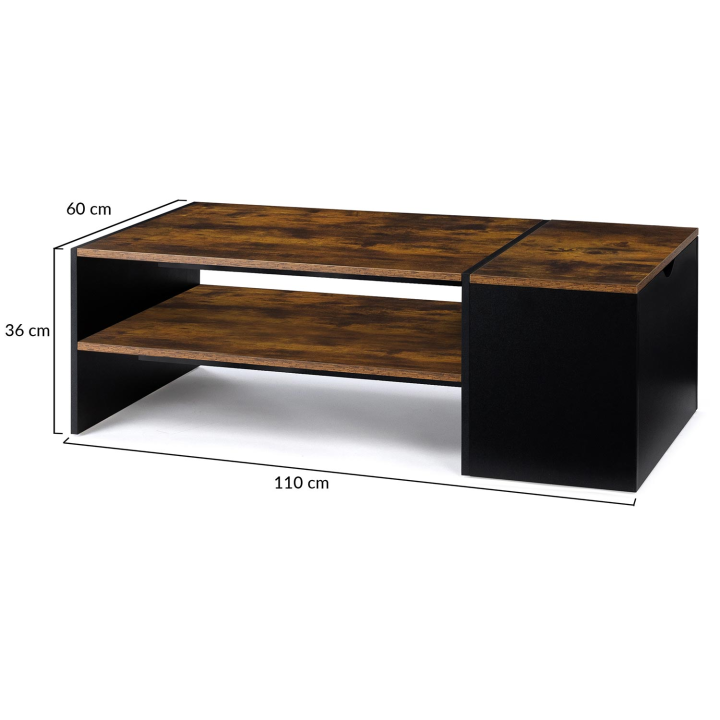 Table basse bar contemporaine IZIA avec coffre bois effet vieilli et noir