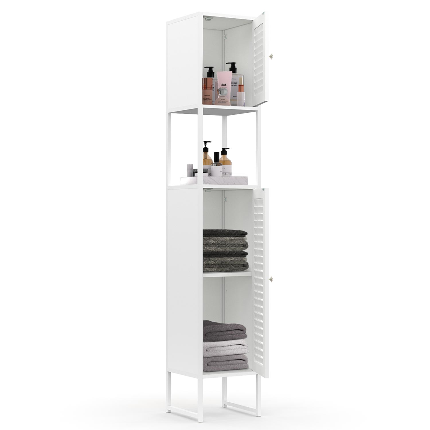 Meuble Colonne de Salle de bain 2 Porte 2 Étagères H 130 cm