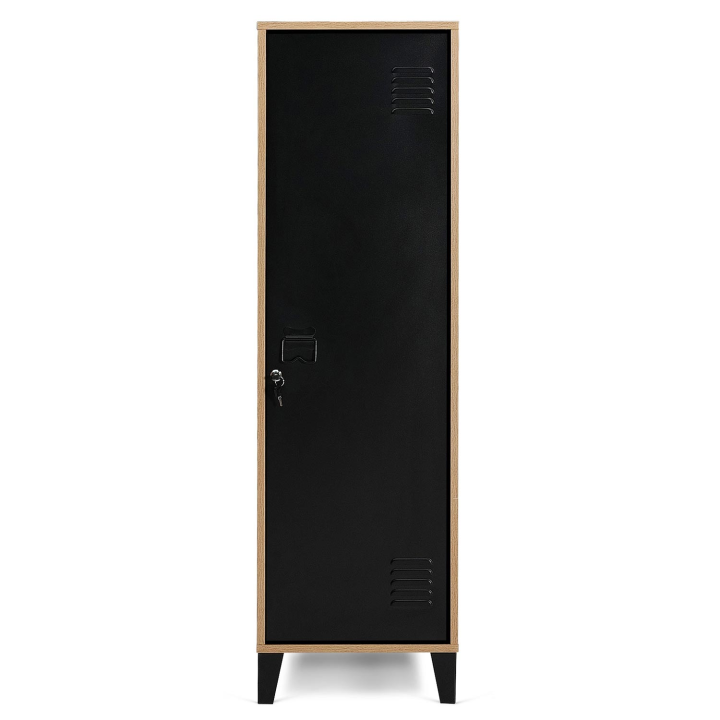 Armoire vestiaire ESTER bois porte métal noir design industriel