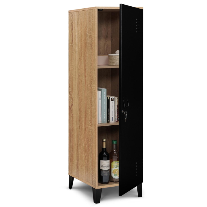 Armoire vestiaire ESTER bois porte métal noir design industriel