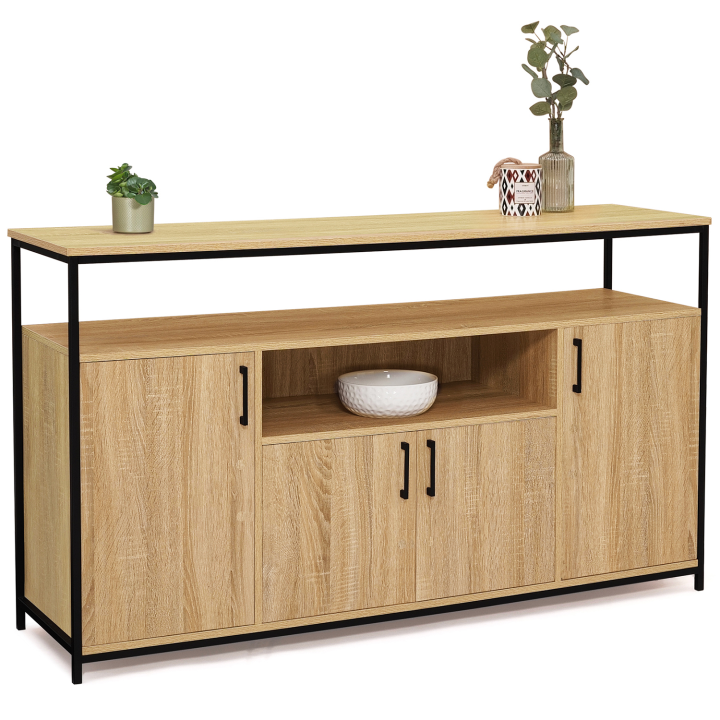 Buffet 4 portes 140 cm DETROIT avec niche design industriel