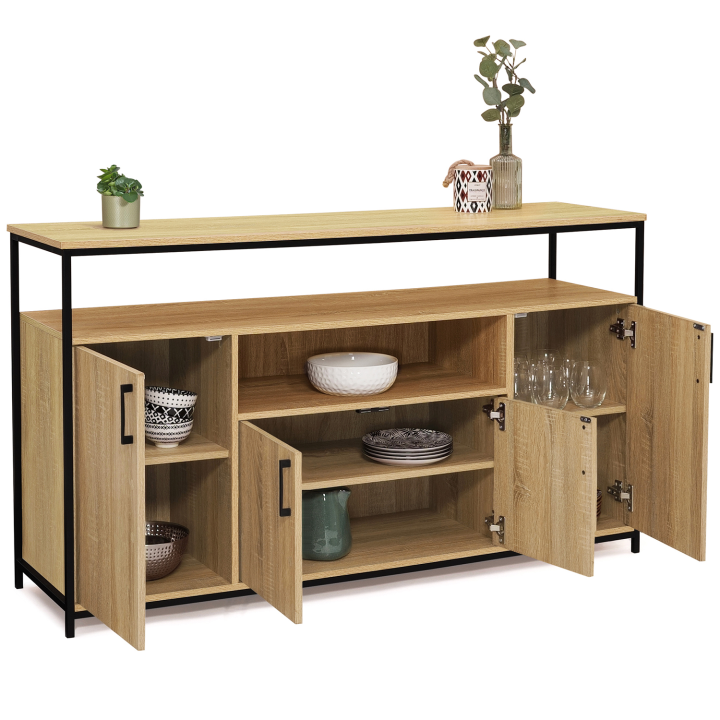 Buffet 4 portes 140 cm DETROIT avec niche design industriel