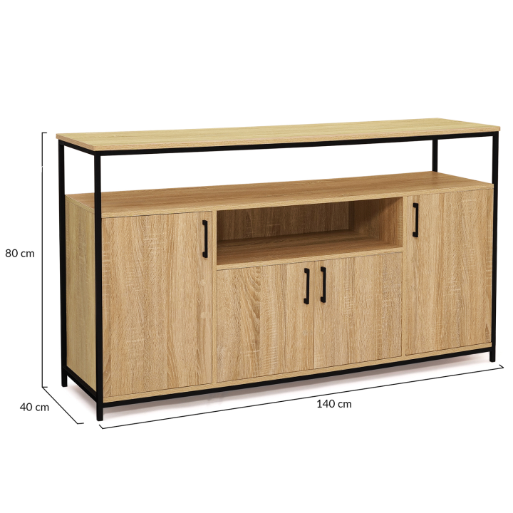 Buffet 4 portes 140 cm DETROIT avec niche design industriel