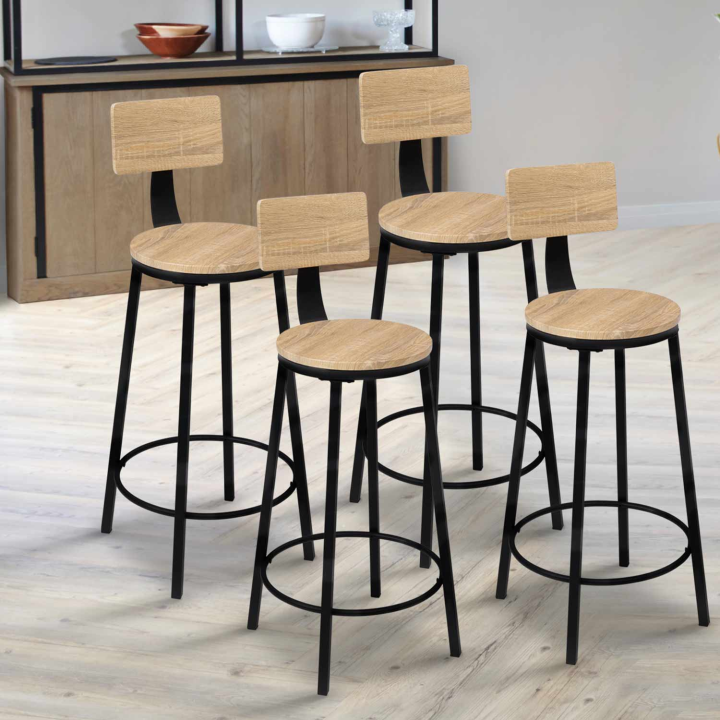 Lot de 4 tabourets de bar DETROIT assise ronde avec dossier design industriel