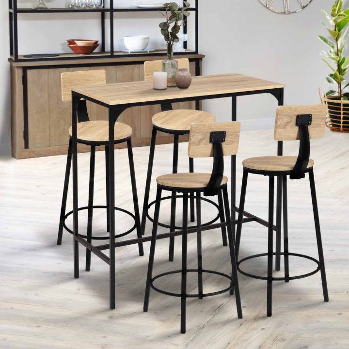 Lot de 4 tabourets de bar DETROIT assise ronde avec dossier design industriel