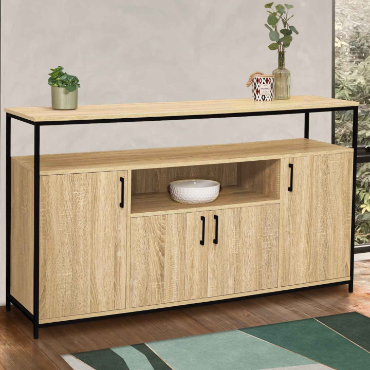 Buffet 4 portes 140 cm DETROIT avec niche design industriel