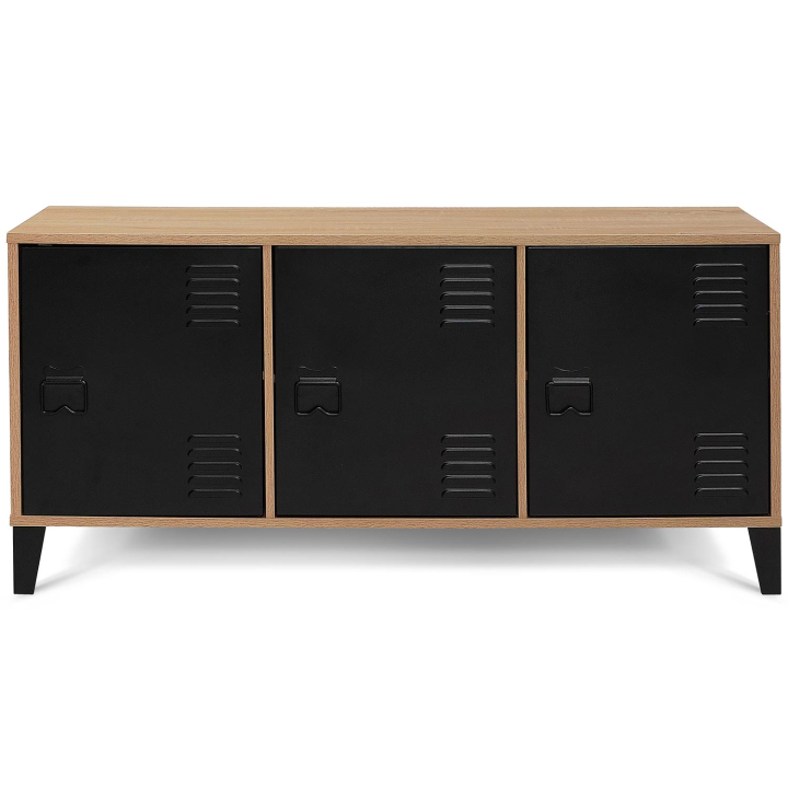 Buffet bas 113 cm ESTER bois 3 portes métal noir design industriel