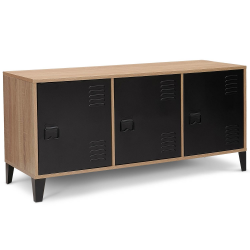 Buffet bas 113 cm ESTER bois 3 portes métal noir design industriel