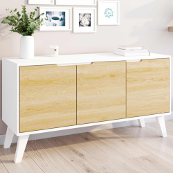 Buffet bas scandinave 113 cm FINN blanc 3 portes façon hêtre