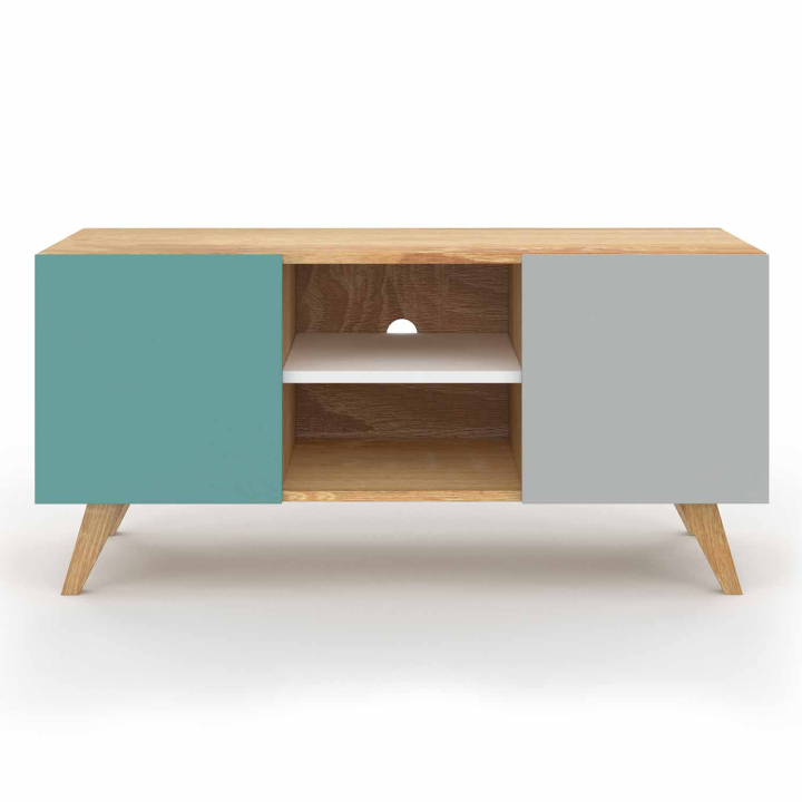 Meuble TV 113 cm scandinave ALICE bleu, gris et blanc