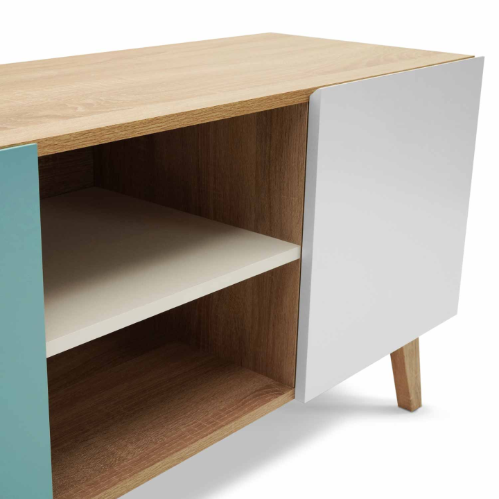 Meuble TV 113 cm scandinave ALICE bleu, gris et blanc