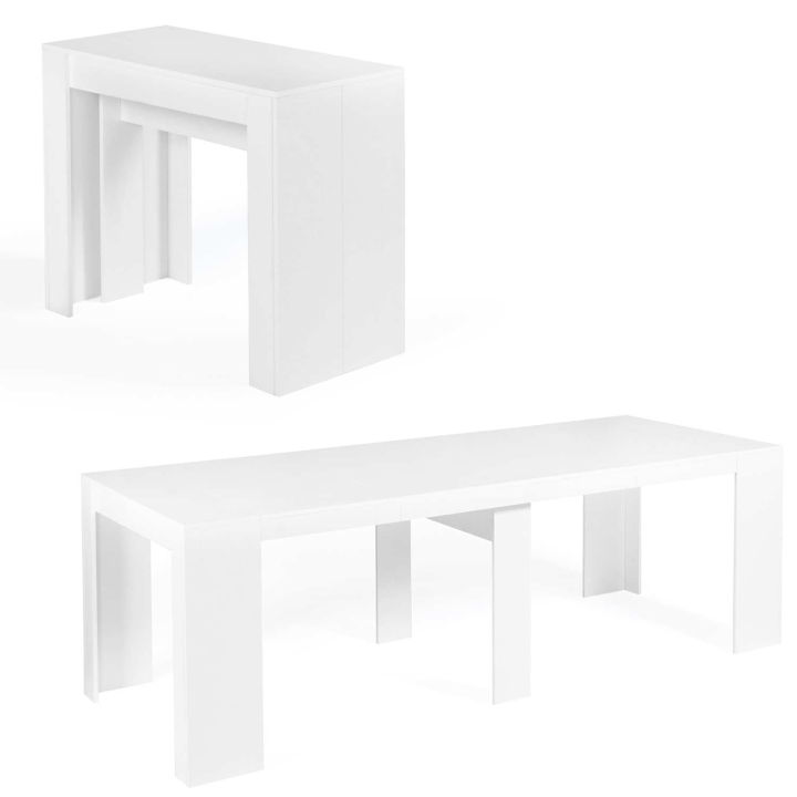 Mesa consola extensible para 10 personas, madera blanca | ID Market