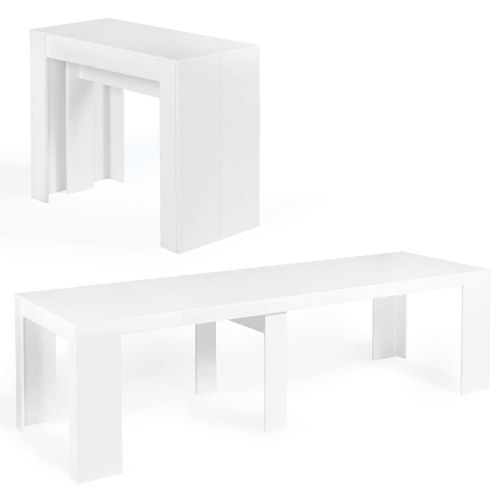 Table console extensible ORLANDO 14 personnes 300 cm bois blanc