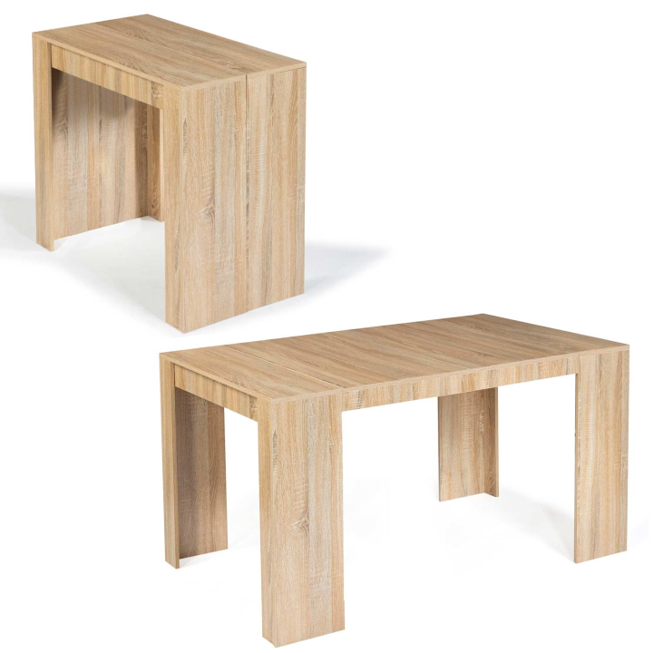 Table console extensible ORLANDO 6 personnes 140 cm bois façon hêtre