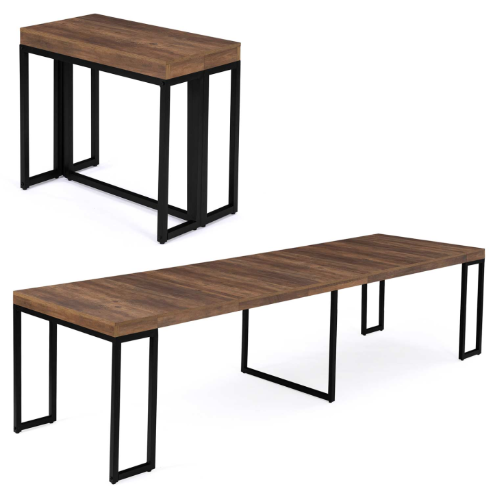 Table console extensible TORONTO 14 personnes 300 cm bois foncé design industriel