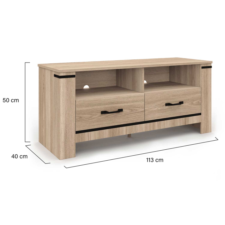 Meuble TV 113 cm IDAHO 2 tiroirs design contemporain