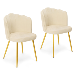 Lot de 2 chaises coquillage ADELLA beige en velours pieds dorés